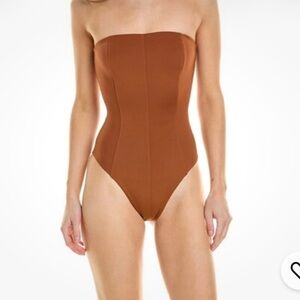 WEWOREWHAT Corset One Piece Swimsuit Espresso Brown Sculpting High Cut M NWT